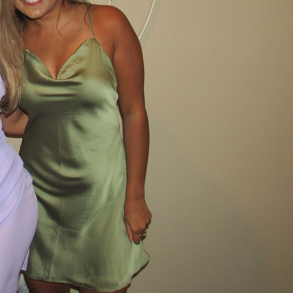 Abercrombie Olive Cowl Neck Silk Cocktail Dress